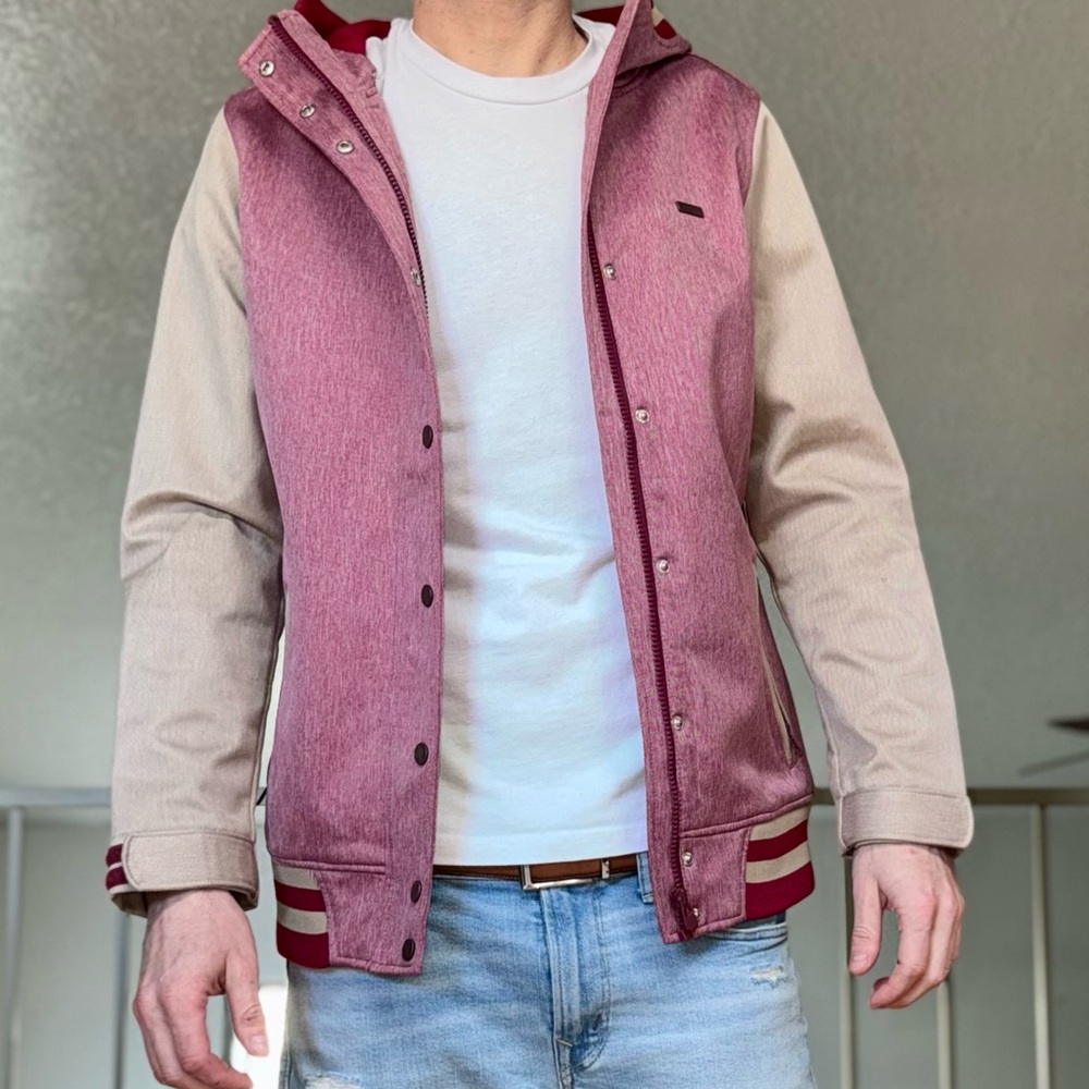Empyre Stylish red and Beige Hooded VarsityJacket - Picture 6 of 8
